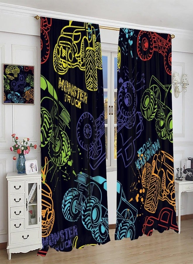 KANEPE Truck Curtains, Colorful Abstract Monster Truck Car Window Treatments, Rod Pocket Thermal Insulated Drapes for Teens Boys Bedroom Playroom Living Room, 42" W X 45" L[Decor] - Image 5